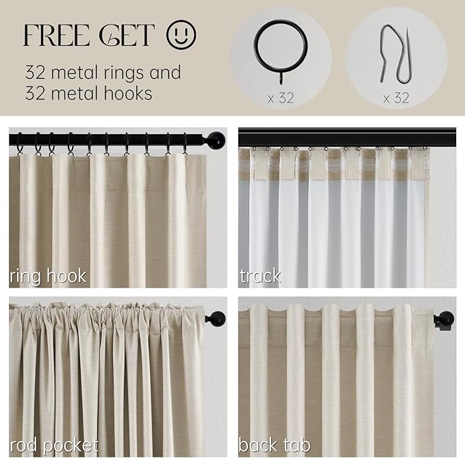 Topfinel 100 Inch Custom Linen Blackout Curtains, Modern Beige Textured Linen - Image 5