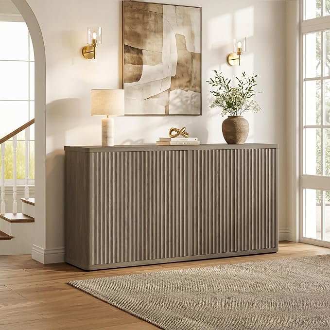 SICOTAS Buffet Cabinet with Storage Accent Sideboard with 8 Doors 132.6" Fluted - Image 8