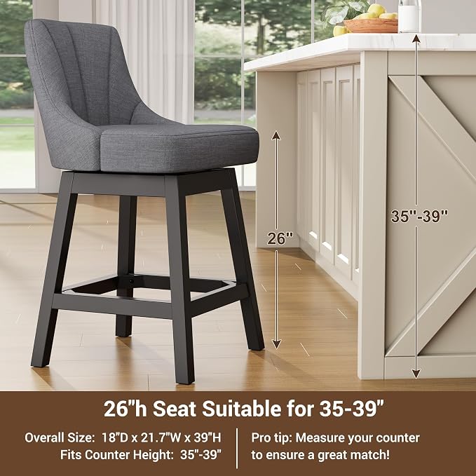 YaFiti Swivel Bar Stool 1 Pcs, 26 Inch Counter Height Bar Stools - Image 6