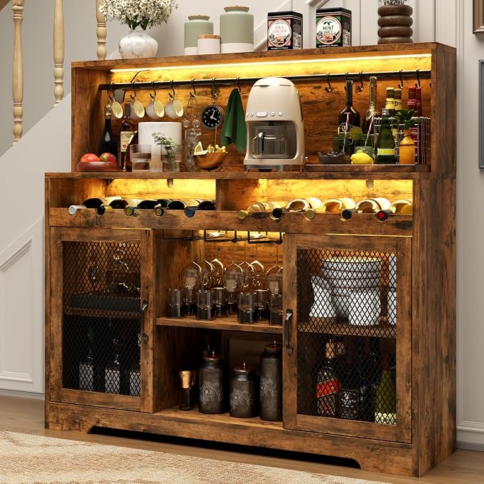Loomie Wine Bar Cabinet with LED Light, Liquor Cabinet with Glass Holder by LOOMIEDirect