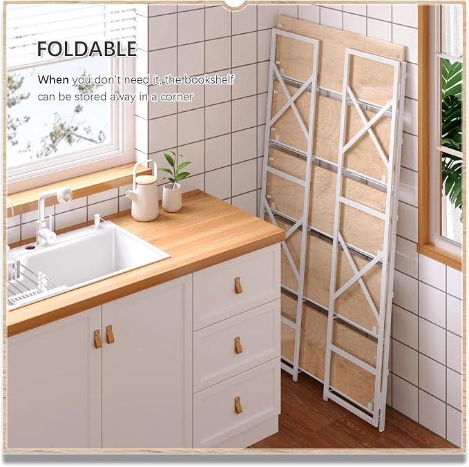 4NM Extra Wide 5 Tiers No Assembly Book Shelves, 51.2" H Folding Bookshelf - Image 4