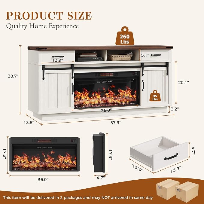 Jocoevol Fireplace TV Stand for TVs up to 65", Electric Fireplace - Image 2