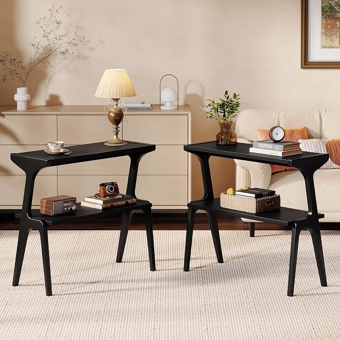 Set of 2 Solid Wood End Table, 2-Tier Side Table by TribewoodbyTribesigns