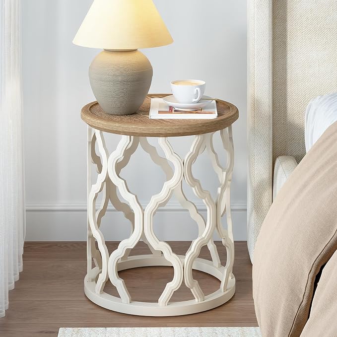 karlott Farmhouse End Table, 18.5'' French Country Round Side Table, Distressed - Image 8