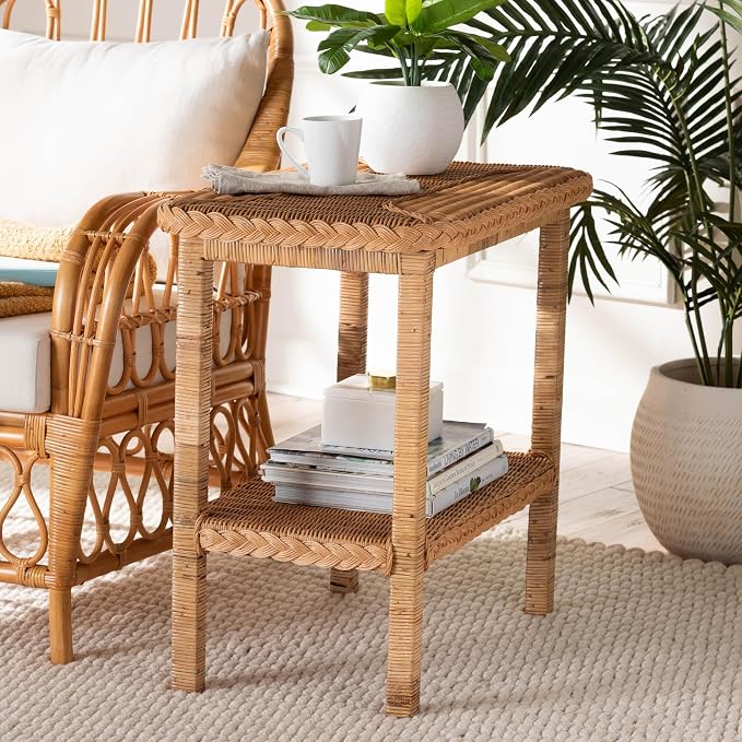 Bali & pari Minahasa Bohemian Light Honey Braided Rattan Side Table - Image 2