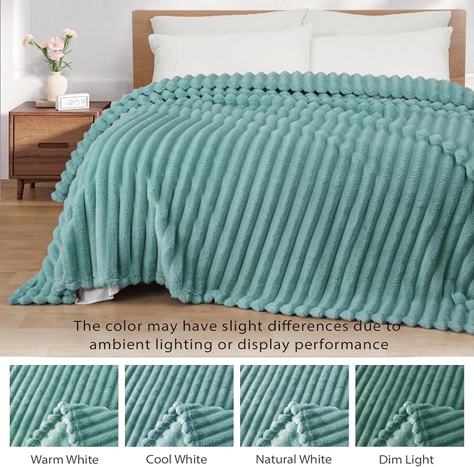 Exclusivo Mezcla King Size Flannel Fleece Blanket, Super Soft Striped Jacquard - Image 3