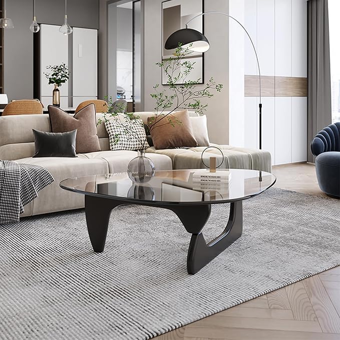 EASYSOUL Modern Glass Coffee Table, 44.88" D x 32.28" W x 15.75" H, Abstract - Image 3