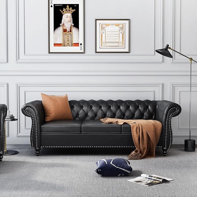 Chesterfield 3 Seater Sofa, Modern Leather Tufted Couch 3 Seater by RUSTYER