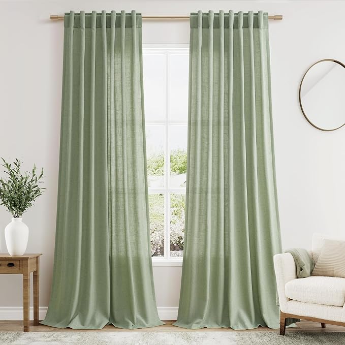 Nanspring Light Sage Linen Curtains 96 Inches Long 2 Panels Set by Nanspring