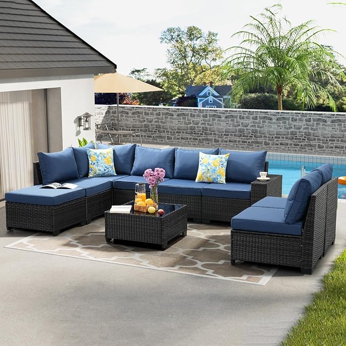 JOYURE 9 Pieces Patio Furniture Set All-Weather Outdoor Wicker Sectional - Image 7