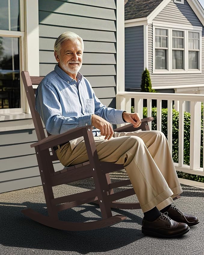 SERWALL Outdoor Rocking Chair Set of 2, HDPE Rocking Chair - Image 7