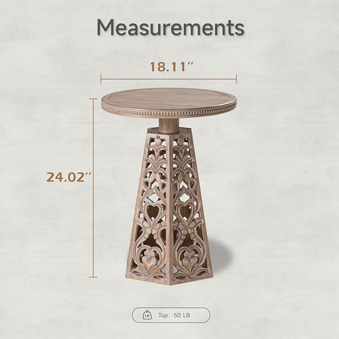 COZAYH Rustic Farmhouse Wooden End Table, Distressed Round Accent Table - Image 2