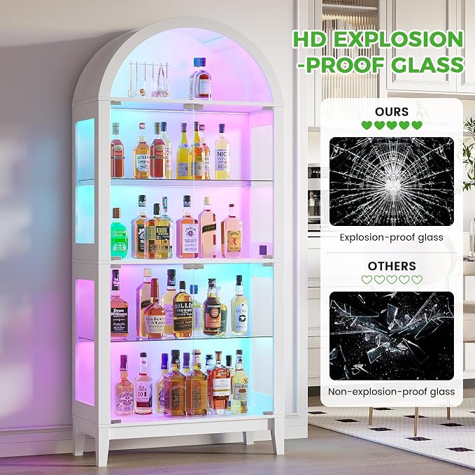 HNEBC Arched Book Shelf with Glass Doors, LED Bookcase with RGB Lights - Image 4