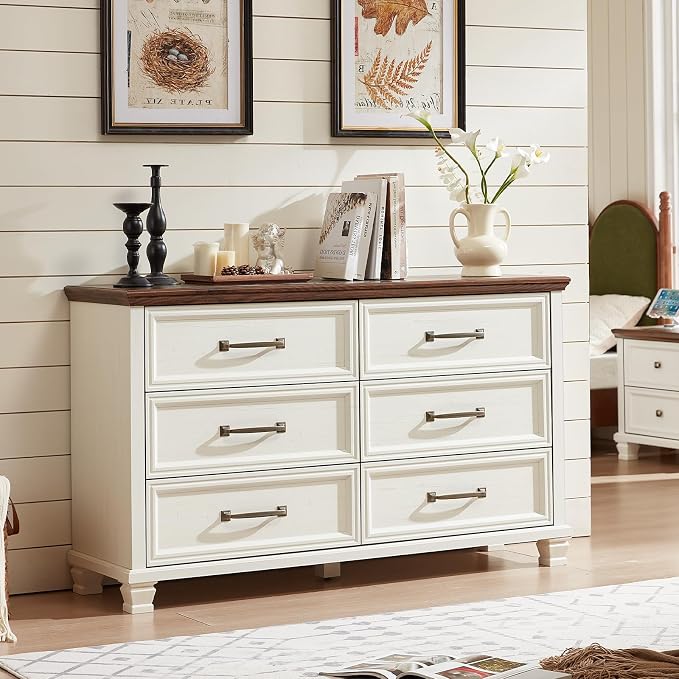 SAVOR LIFE Farmhouse White 6 Drawer Dresser - Image 7