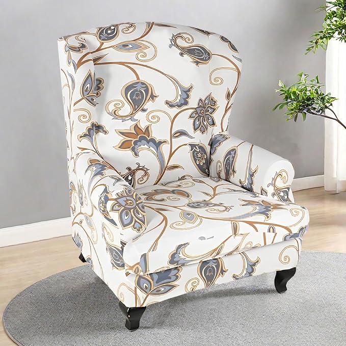 HAOYONG Wing Chair Slipcovers Printed Wingback Chair Covers 2 Pieces Wingback - Image 2