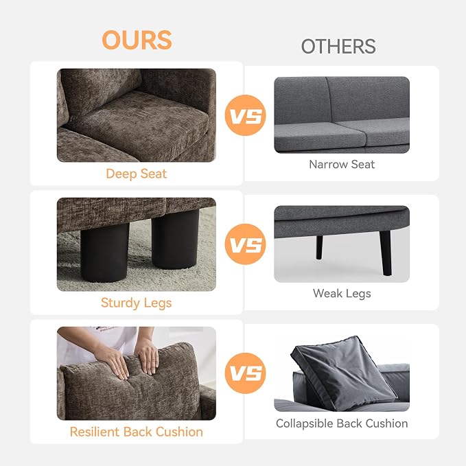 WUTUTUEE 58'' Modular Sectional Loveseat Sofa, Modern Love Seat 2 Seater Sofa - Image 5