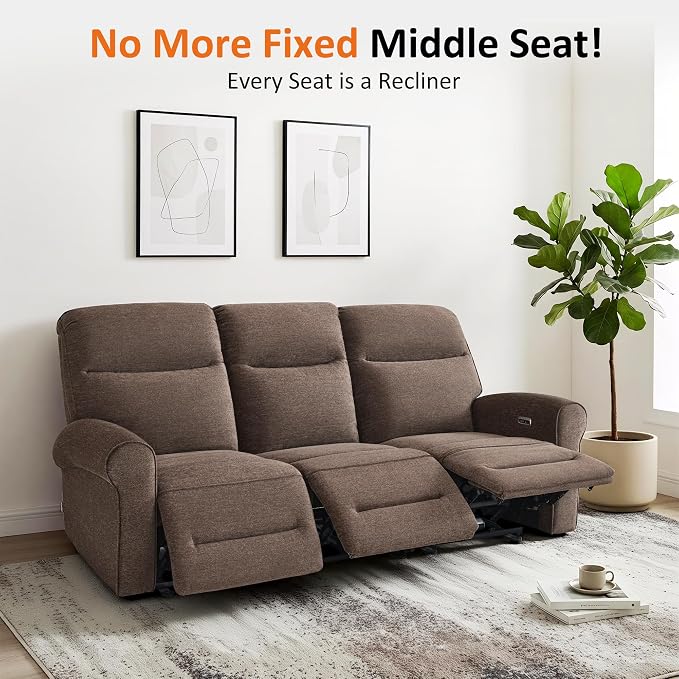 MCombo 87.8" Wall Hugger Power Reclining Sofa, 3-Seat Triple Recliner Couch - Image 5