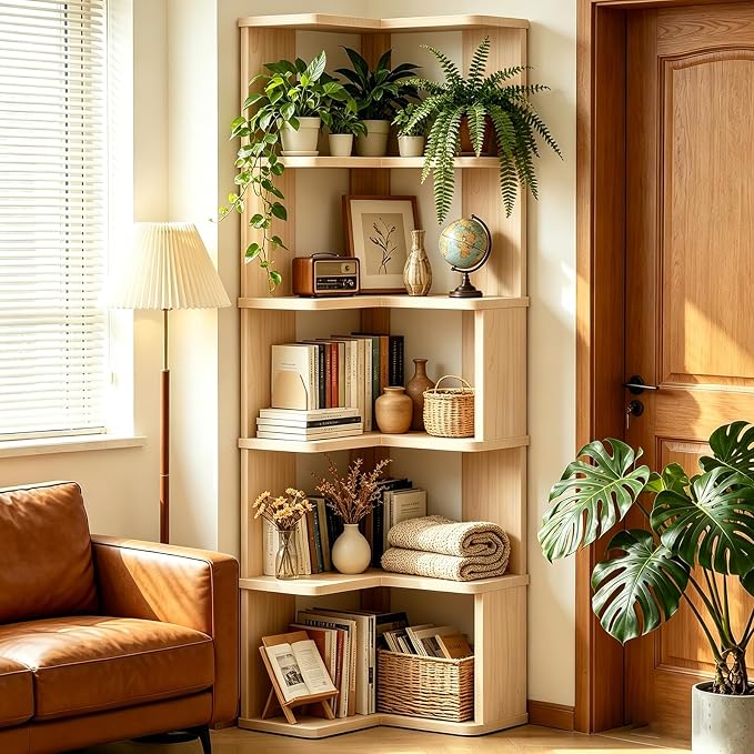 Tall Corner Bookshelf, 6 Tier Corner Book Shelf Etagere Bookcase - Image 5