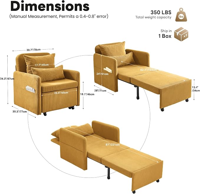 Iroomy 5-Level Adjustable Convertible Sleeper Chair Set of 2, 3-in-1 87'' Long - Image 2