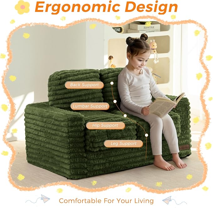 MAXYOYO Extra Wide Kids Bean Bag Chair, Comfy Faux Fur Bean Bag Sofa - Image 7