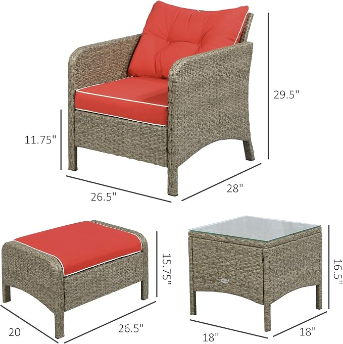 Outsunny 5 Pieces Rattan Wicker Lounge Chair Outdoor Patio Conversation Set - Image 7