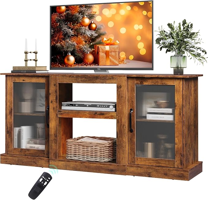 WLIVE Farmhouse TV Stand for 65 inch TV, Open Shelves TV Console for Living by WLIVE