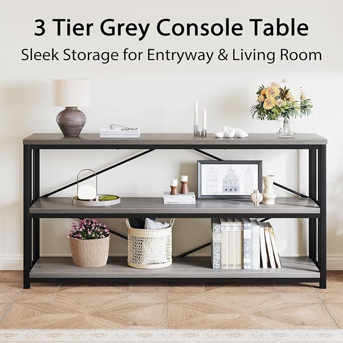 LVB Long Console Table with Storage, Farmhouse Rustic Skinny Entryway Table - Image 6