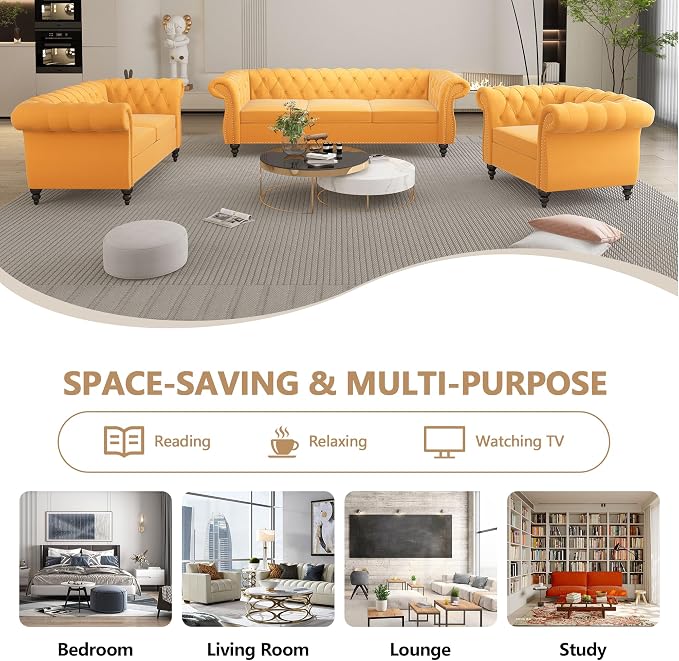 QHITTY 2 Piece Living Room Set, Sectional Chesterfield Sofa Chair Contemporary - Image 6