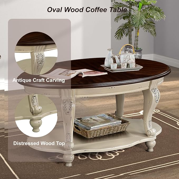 Solid Wood Coffee Table Set for Living Room, Coffee Table & 2 End Side Table - Image 4
