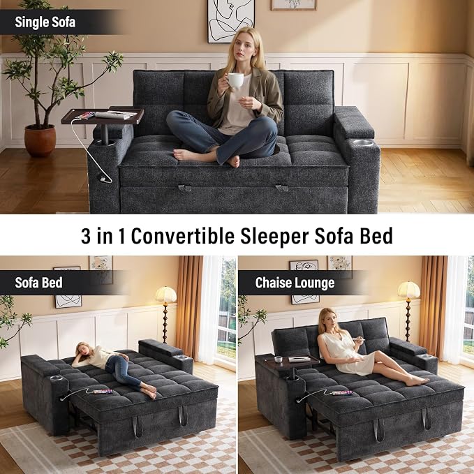 65" Chenille Convertible Sofa Bed - Image 3