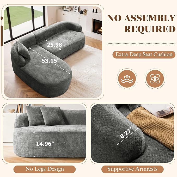 99" Curved Sectional Sofa with Chaise, Modern Boneless Couch with Deep Seat - Image 3