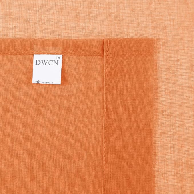 DWCN Sheer Orange Curtains 63 inch Length 2 Panels Set, Rod Pocket Solid Color - Image 5