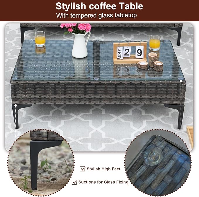 JOYURE 4-Piece Patio Furniture Set, Outdoor Wicker Patio Conversation Set - Image 7
