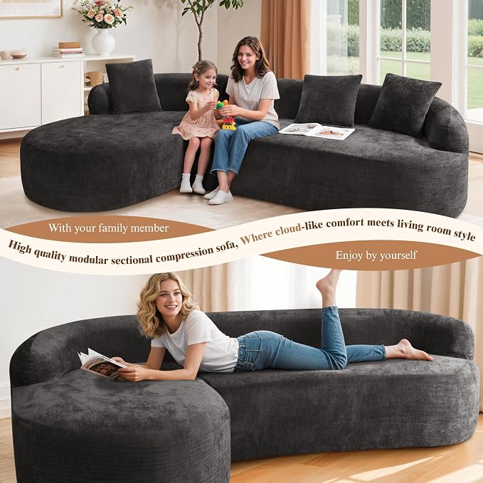 99" Curved Sectional Sofa with Chaise, Modern Boneless Couch with Deep Seat - Image 6
