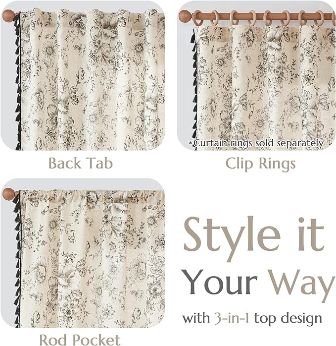 jinchan Linen Blend Curtain Floral Curtains - Image 6