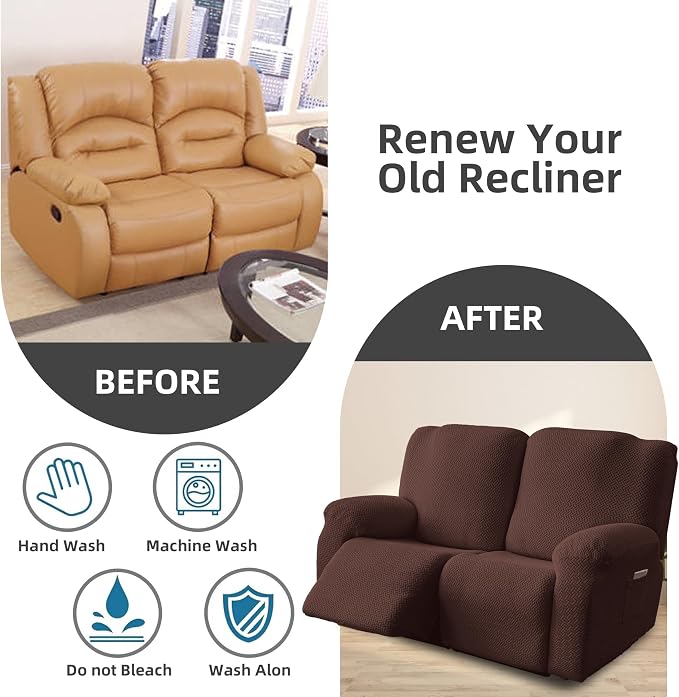 Genina Recliner Loveseat Covers, Stretch Reclining Sofa Covers, 2 Seater Couch - Image 5