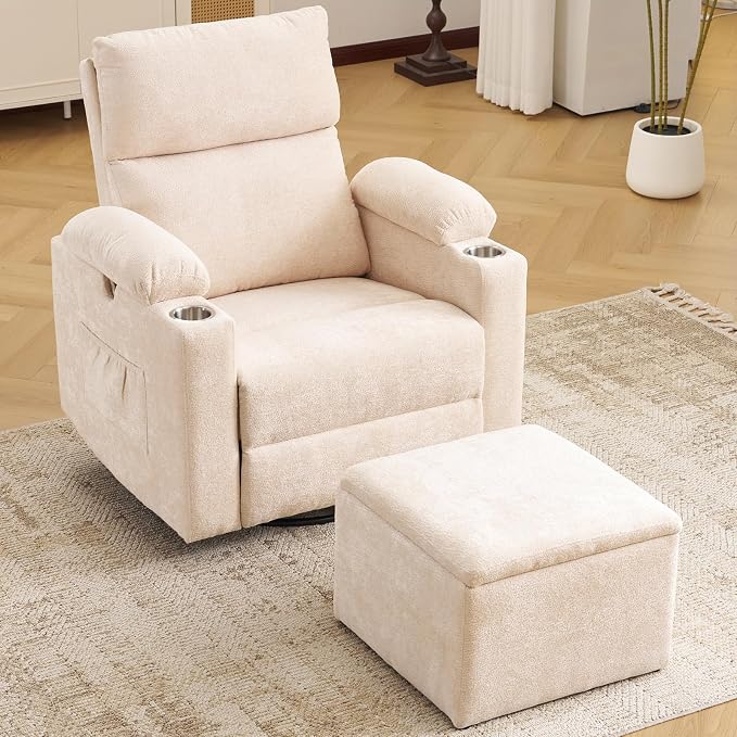 Rocking Chair Nursery with Adjustable Armrests, Electric Glider Recliner by Rhevoy
