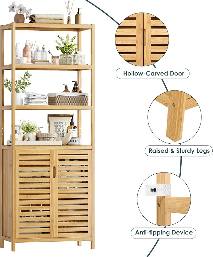 HIFIT Tall Bathroom Storage Cabinet, Corner Tall Cabinets Freestanding - Image 5