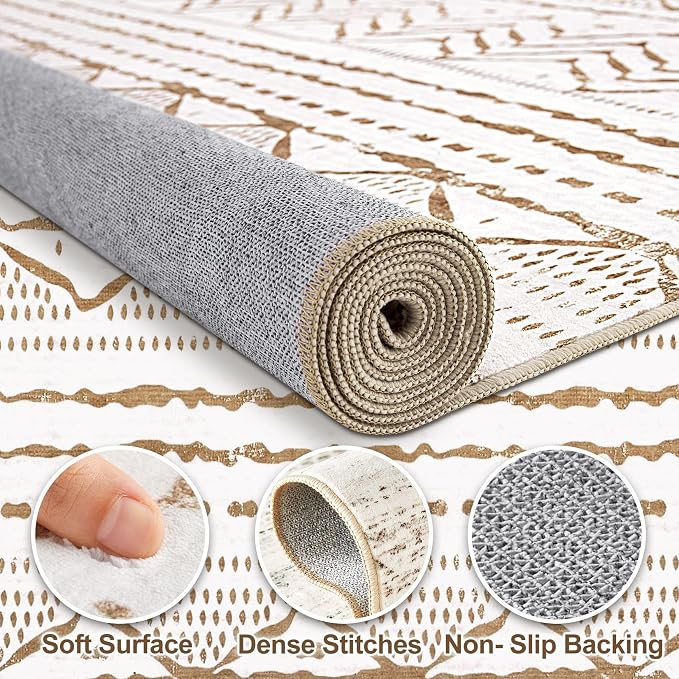 Nakagishi 7x9 Area Rugs Living Room: Washable Boho Large Neutral Soft Farmhouse - Image 3