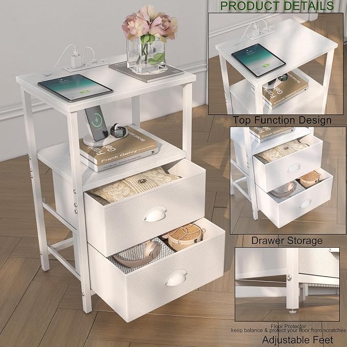 sthmec Nightstand with Charging Station, LED Night Stand with 2 Fabric Drawers - Image 5