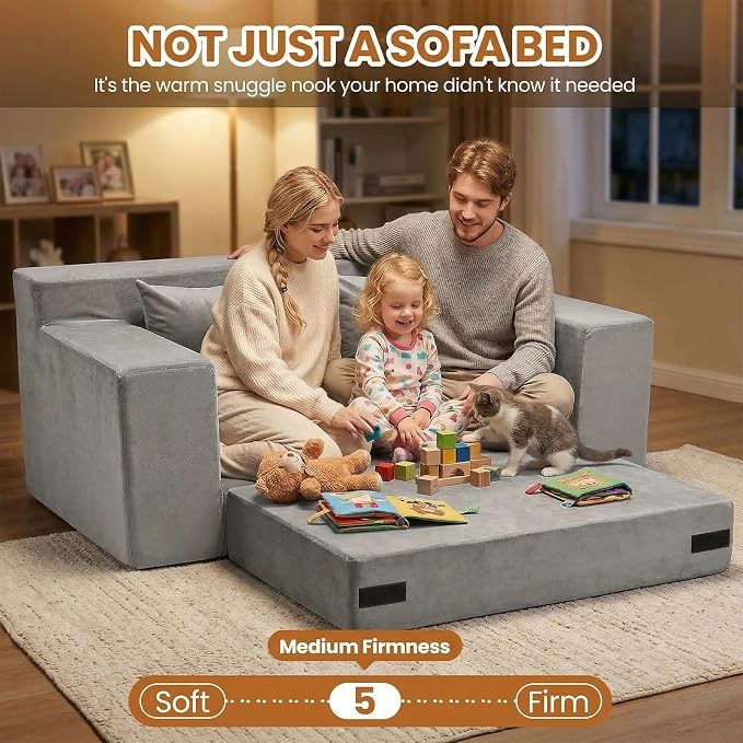 Loveseat Sofa Bed, Convertible Silky Velvet 5-in-1 Foldable Boneless Sleeper - Image 7