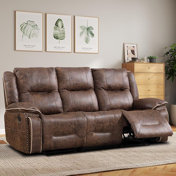 EBELLO Faux Leather Manual Recliner 3 Seater Reclining Sofa Chair, 3 Seat Sofa - Image 6