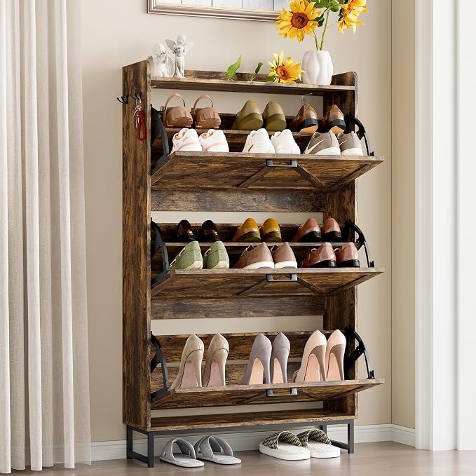 BORNOON Shoe Cabinet with 3 Flip Drawers Narrow Shoe Storage Cabinet Organizer - Image 3