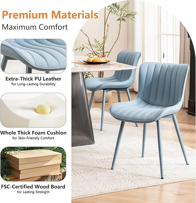 YOUNUOKE Mid-Century Modern Dining Chairs Set of 2, Armless Accent Chair - Image 5