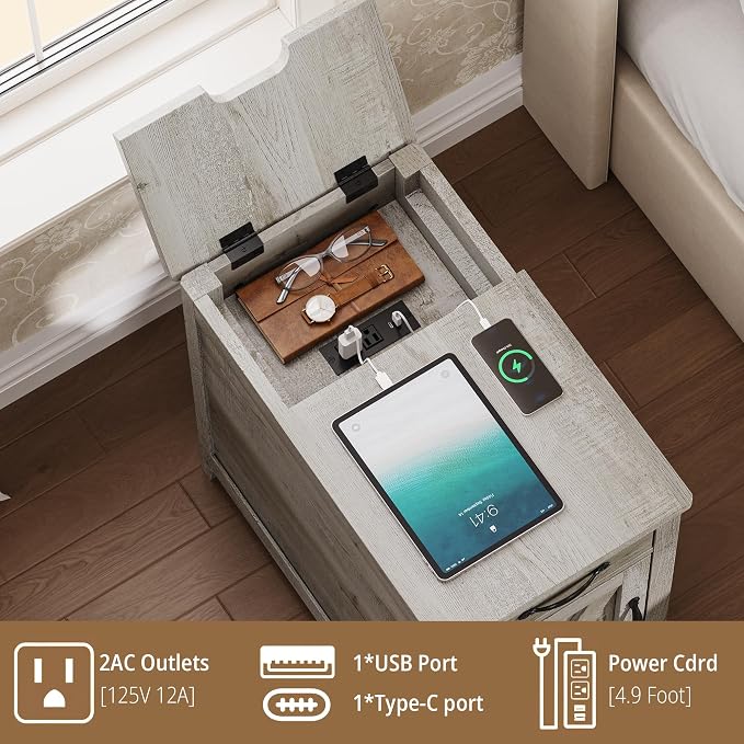 IRONCK End Table with Charging Station, Narrow Side Table - Image 6