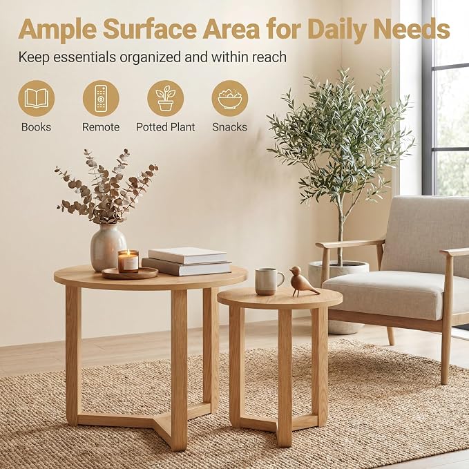 Tangkula Round Nesting Coffee Table Set of 2, Farmhouse End Tables - Image 8