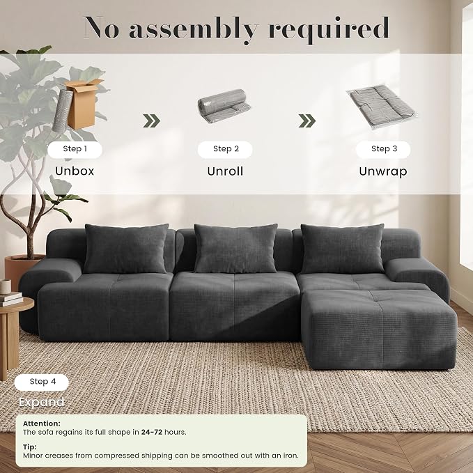 GRUSIGN 118'' Modular Sectional Oversized Boneless Couch, Tufted Cloud - Image 4