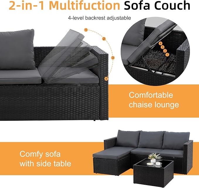 Shintenchi 4 Pieces Patio Furniture Sets, Outdoor Sofa Patio Sectional Sets All - Image 3