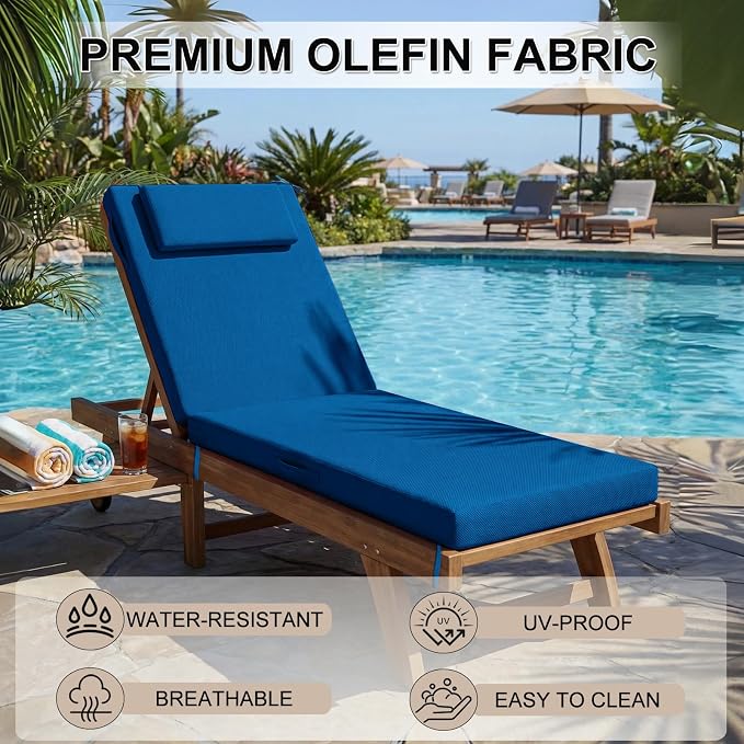 Outdoor Chaise Lounge Cushions, 71x21 Inch Olefin Water & Fade Resistant Pool - Image 6