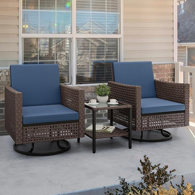 YITAHOME Outdoor Swivel Chair 3 Pieces, Wicker Patio Furniture, Porch Furniture - Image 6